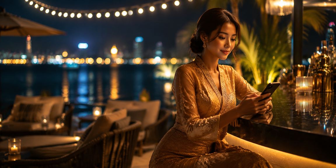 Pemain berbaju kebaya Malaysia mengakses kasino dalam talian rm35 melalui telefon pintar.